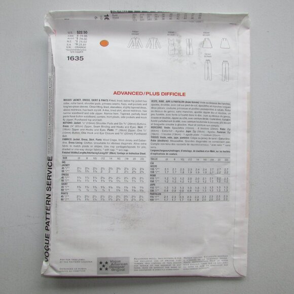 Calvin Klein Vogue Sewing Pattern - 1635 - Sz 6-8-10 - UNCUT - Picture 2 of 3